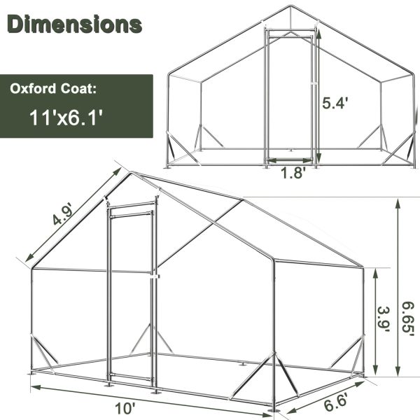 Spacious Large Galvanized Metal Chicken Coop with Waterproof and Anti-Ultraviolet Cover Walk-in Chicken Run and Hen Pen Cage for Rabbits and Ducks Outdoor Wire Poultry Cages (10‘ L x 6. - Image 2