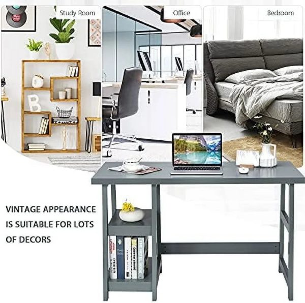 AEFRGHS Computer Desk with Shelves Modern Trestle Desk Home Office Desk with Space Saving Study Writing Desk Desk for Bedroom - Image 9