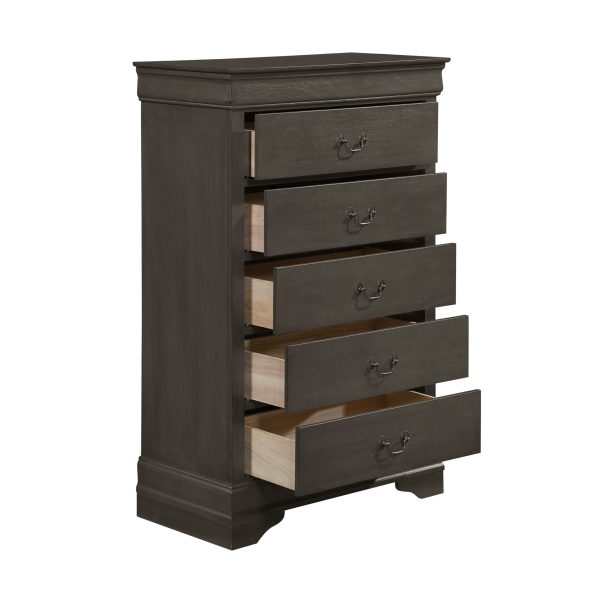 DeeHome Classic Louis Philippe Style Stained Gray Finish 1pc Chest of 5x Drawers Traditional Design Bedroom Furniture - Image 3