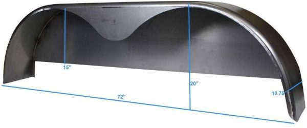 72×10-3/4 Tandem Axle Steel Trailer Fender w/Back Plate Welded In (2-Pack) - Image 6