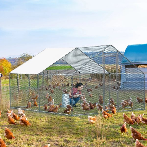 10 x 10 ft Large Metal Chicken Coop, Walk-in Poultry Cage Chicken Hen Run House with Waterproof Cover, Rabbits Cats Dogs Farm Pen for Outdoor Backyard Farm Garden - Image 7