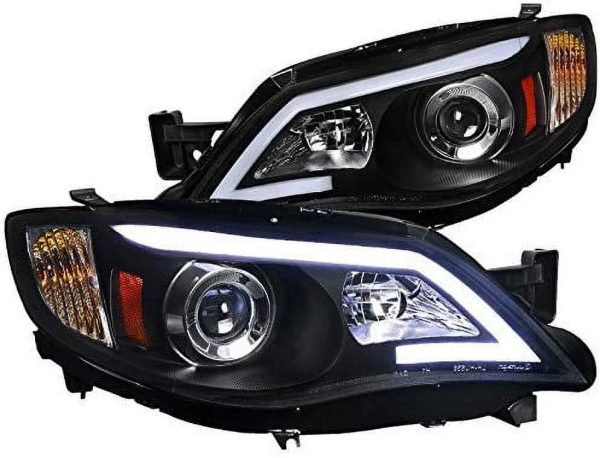 DRL LED Light Bar Strip Projector Headlight Head Lamp Replacement in Black Housing Clear Lens Made For And Compatible With 2008 - 2014 Subaru Impreza WRX 08-11 Outback Sport