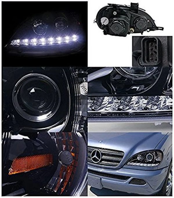 Spec-D Tuning 2LHP-BW16302G-TM Benz W163 ML320/350/55 Glossy Black SMD LED DRL Projector Headlights - Image 2