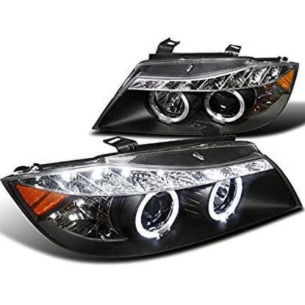 Spec-D Tuning 2LHP-E9005JM-8-TM Bmw E90 3-Series 4Dr Led Dual Halo Black Projector Head Lights