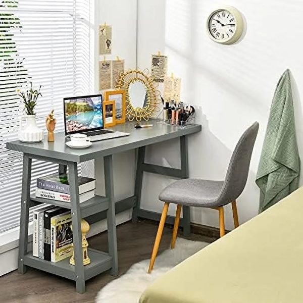 AEFRGHS Computer Desk with Shelves Modern Trestle Desk Home Office Desk with Space Saving Study Writing Desk Desk for Bedroom - Image 2