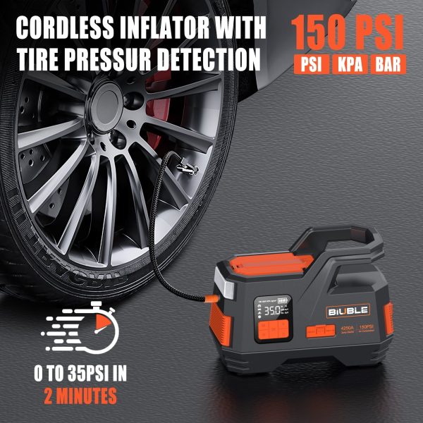 Biuble Car Jump Starter with Air Compressor, 4500A Peak 26800mAh 12V Auto with 150PSI Tire Inflator（up to All Gas or 10.0L Diesel Engine） - Image 4