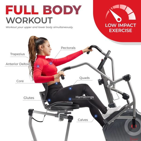 Sunny Health & Fitness Elite Connected Recumbent Cross Trainer Elliptical + Arm Exercisers SF-RBE420049 - Image 4