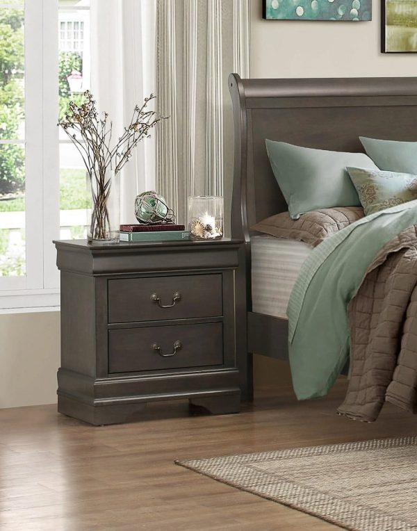 DeeHome Classic Louis Philippe Style Stained Gray Finish 1pc Nightstand of 2x Drawers Traditional Design Bedroom Furniture - Image 5