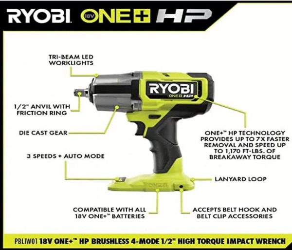 ONE+ HP 18-Volt Brushless Cordless 4-Mode 1/2 in. High Torque Impact Wrench (Tool Only) - Image 4