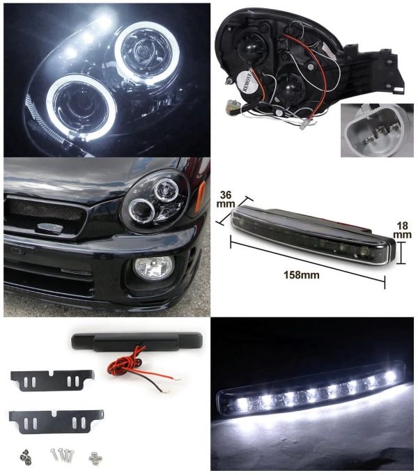 Spec-D Tuning Glossy Black Halo Projector Headlight + Bumper LED Fog Lamp Compatible with Impreza Left + Right Pair Headlamps Assembly - Image 2