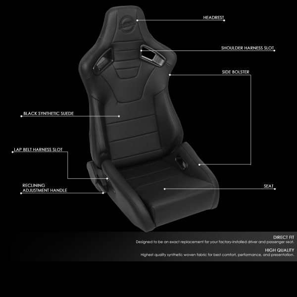 NRG Innovations NRG-RSC-750-L-R-BK-BK NRG Innovations Pair PVC Leather Bucket Racing Seats with Sliders - Image 2