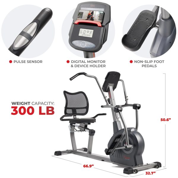 Sunny Health & Fitness Elite Connected Recumbent Cross Trainer Elliptical + Arm Exercisers SF-RBE420049 - Image 6