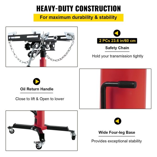 BENTISM Transmission Jack 1100 lbs 2-Stage Hydraulic High Lift Vertical Telescopic,Red - Image 6