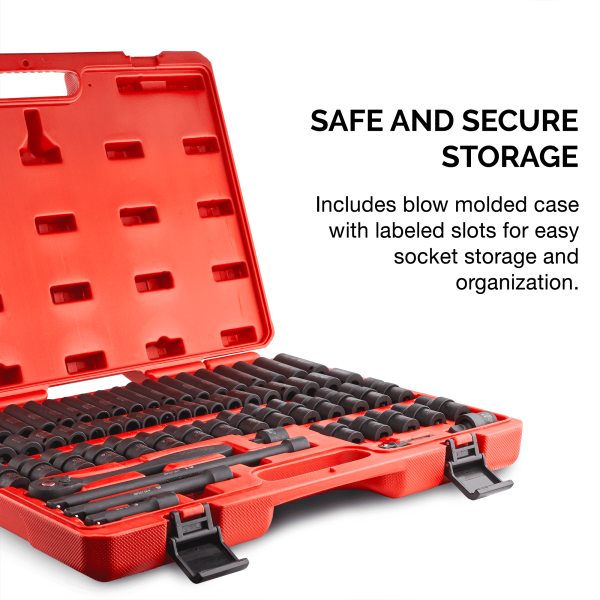 NEIKO 02471A Impact Socket Set, 3/8” Drive, 67 Piece, Metric and Standard Master Socket Set with Shallow & Deep Sockets, Ratchet, Swivel Sockets, Extension Bars, Adapters, Cr-V & Cr-Mo - Image 3