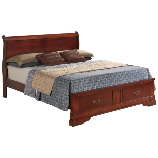 Passion Furniture PF-G3100D-FSB2 Louis Philippe Storage Sleigh Bed with 2 Drawers, Cherry - Full - Image 2