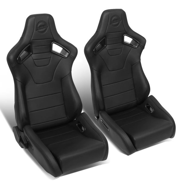 NRG Innovations NRG-RSC-750-L-R-BK-BK NRG Innovations Pair PVC Leather Bucket Racing Seats with Sliders