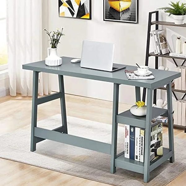 AEFRGHS Computer Desk with Shelves Modern Trestle Desk Home Office Desk with Space Saving Study Writing Desk Desk for Bedroom - Image 4