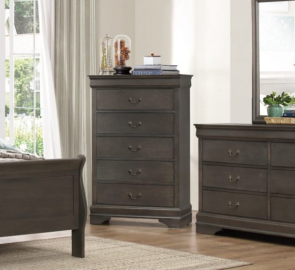 DeeHome Classic Louis Philippe Style Stained Gray Finish 1pc Chest of 5x Drawers Traditional Design Bedroom Furniture - Image 6