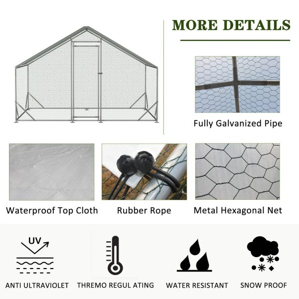 Spacious Large Galvanized Metal Chicken Coop with Waterproof and Anti-Ultraviolet Cover Walk-in Chicken Run and Hen Pen Cage for Rabbits and Ducks Outdoor Wire Poultry Cages (10‘ L x 6. - Image 5