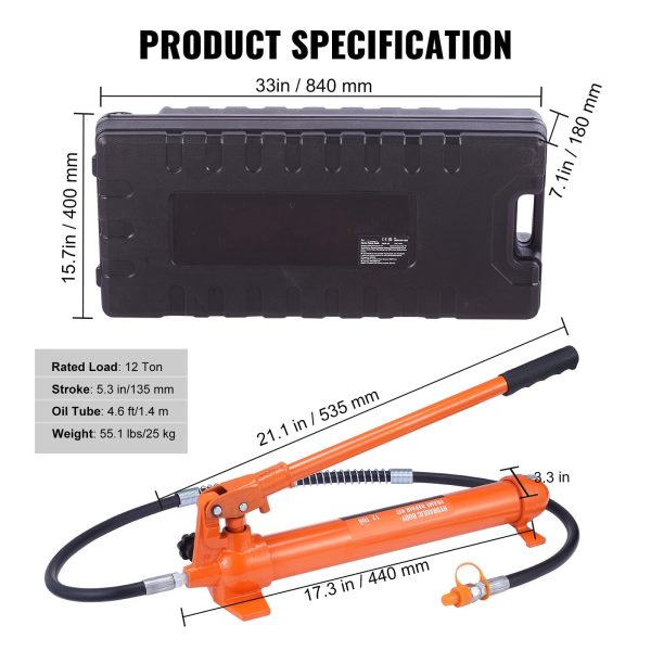 BENTISM 12 Ton Porta Power Kit Hydraulic Jack Air Pump Lift Ram All-In-One Portable Frame Power Tool for Auto Car Vehicle Repair - Image 5