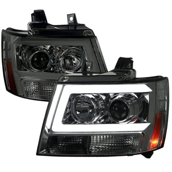 Spec D Tuning 2LHP-AVA07G-RS Smoke C-Bar Projector Headlight for 2007-2013 Chevrolet Avalanche