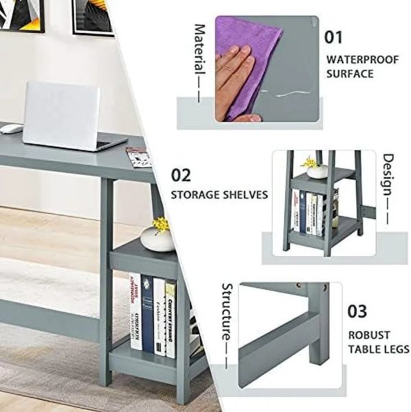 AEFRGHS Computer Desk with Shelves Modern Trestle Desk Home Office Desk with Space Saving Study Writing Desk Desk for Bedroom - Image 6