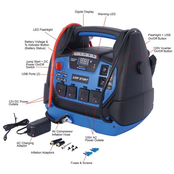 Rechargeable Jump Starter, 1800 Amp Battery Jump Starter with Air Compressor Car Tire Inflator - Image 4