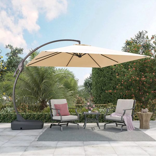 Grand Patio 10x10 ft Deluxe Cantilever Aluminium Offset Umbrella, Rectangular Patio Umbrella with Base, Champagne - Image 2