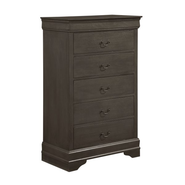 DeeHome Classic Louis Philippe Style Stained Gray Finish 1pc Chest of 5x Drawers Traditional Design Bedroom Furniture - Image 2