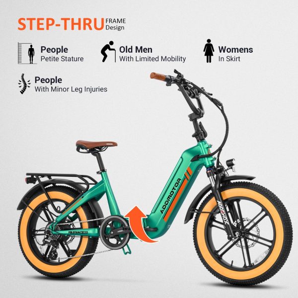 Addmotor Electric Bike for Adults, 750W Folding Electric Bike, 20'' Step-Thru Strong Frame Fat Tire M-160 Electric Bicycle 100 Mi Long Range Foldable Ebike W/Torque Sensor & Hydraulic Brakes,Sky Blue - Image 7