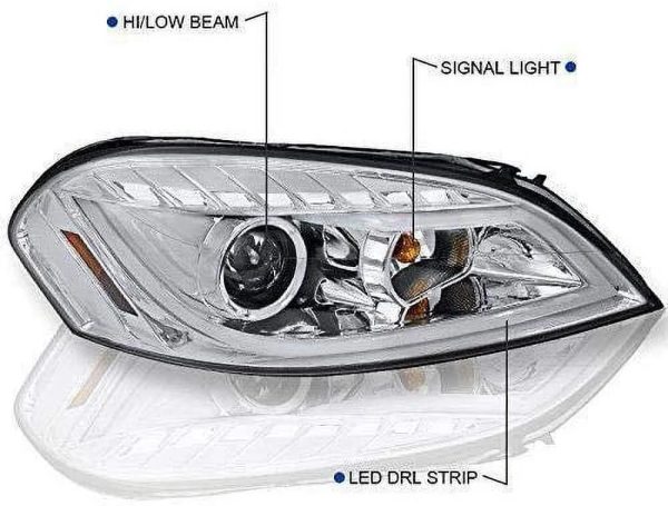 DRL LED Light Bar Strip Projector Headlight Head Lamp Replacement in Chrome Housing Clear Lens Made For And Compatible With 2006 - 2013 Chevy Chevrolet Impala 06 07 08 09 10 11 12 13 - Image 3