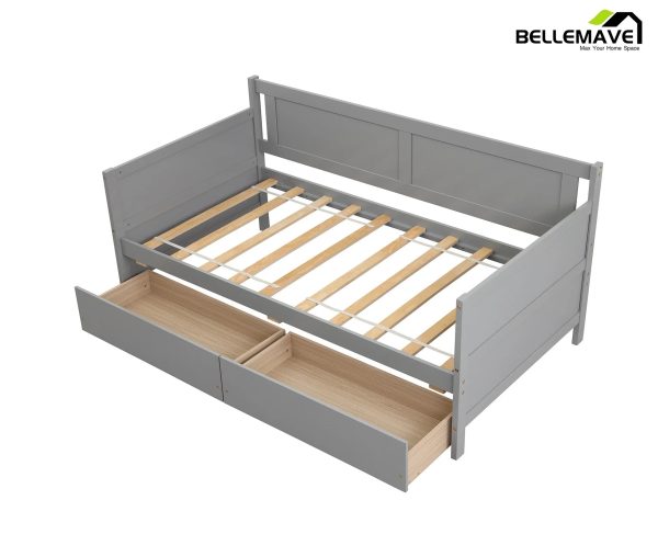 Bellemave Modern Twin Daybed with Storage Drawers Sturdy Wood Bed Frame Sofa Bed with Backrest and Armrest Storage Daybed Sofa Couch for Living Room or Bedroom, Gray - Image 4