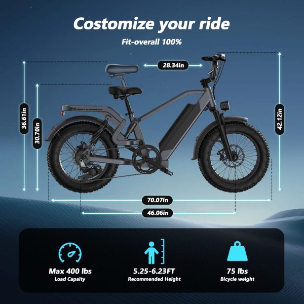 Electric Bike For Adults, 20'' Fat Tire Folding Ebike With 750W Brushless Motor 48V 25AH Battery, 7 Speed 20MPH, Foldable E-Bikes - Image 9