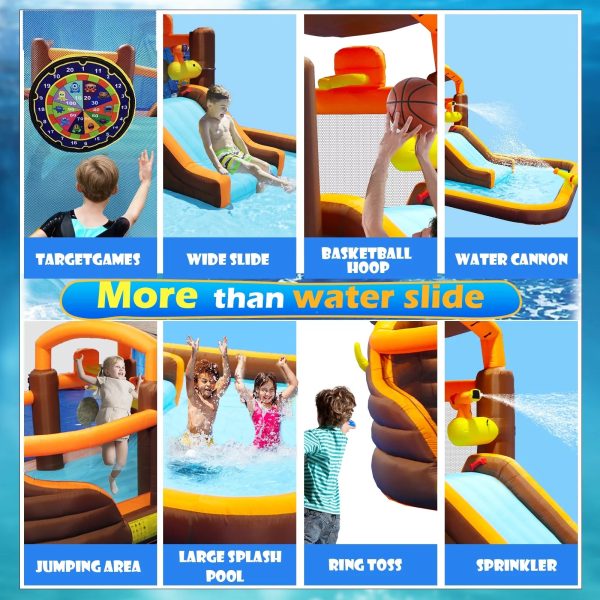 Track 7 Inflatable Water Park,Inflatable Big Bounce House Cruise Ship Pattern Slide Water Park Bouncer with Splash Pool & Basketball & Blower - Image 4