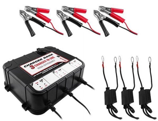 Banshee 6/12V 2A 3 Bay Smart Charger W/ USB Ports for Boat Lawn Tractor Car Motorcycle