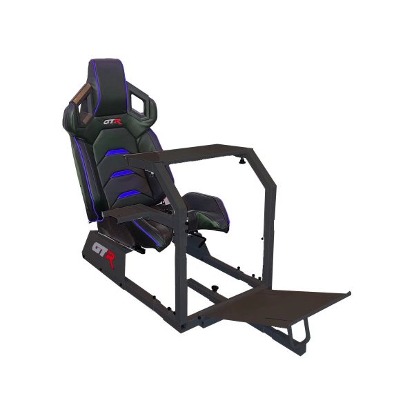 GTA Model Racing Simulator Cockpit Black Frame with Black/Blue Pista Adjustable Leatherette Racing Seat