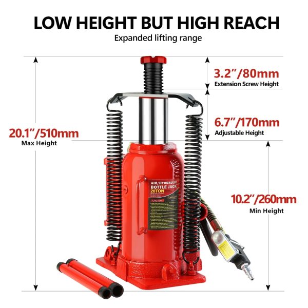 LoLado 20 Ton Air Hydraulic Bottle Jack, with Manual Hand Pump Used for The Maintenance of Automobiles, Agricultural Vehicles, Heavy Trucks, Mobile Machinery, and Heavy Equipment - Image 2