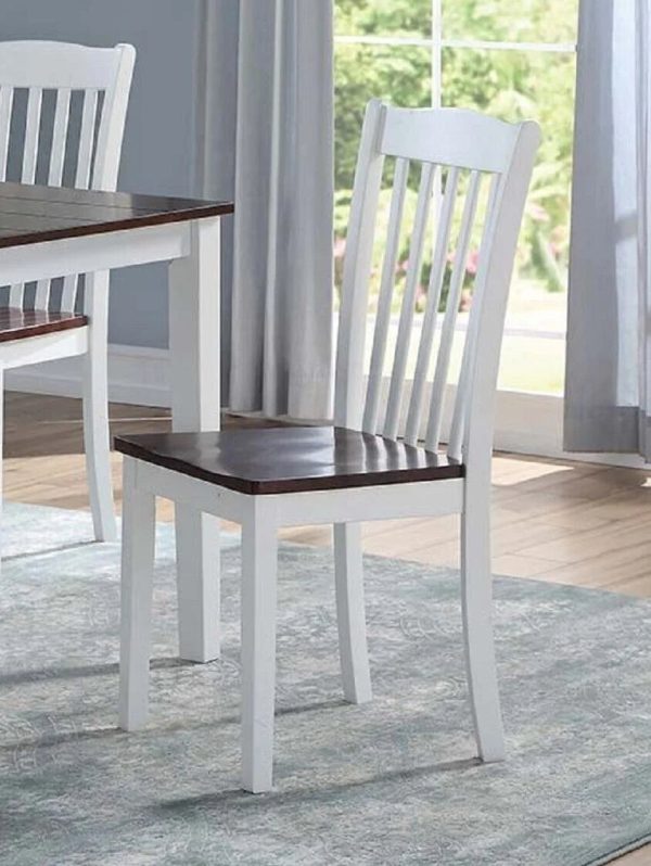 Dining Side Chairs 4pc Set White and Walnut Finish Wooden Seat Dining Room Furniture