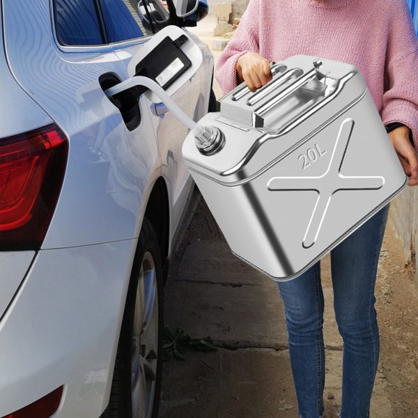 EUBUY 304 Stainless Steel Jerry Can Car Canister Holder Storage Tank with 3 Handles for Water Petrol Oil Water Alcohol 20L - Image 2