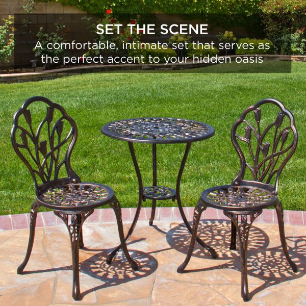 Best Choice Products 3-Piece Outdoor Rust-Resistant Cast Aluminum Patio Bistro Set w/Tulip Design, Antique Finish - Copper - Image 6