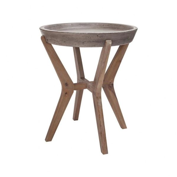 Round Concrete Top and Acacia Frame Accent Table in Waxed Concrete and Wood Tone with 4 Wood Legs 18.25 inches W X 21.75 inches H Bailey Street Home