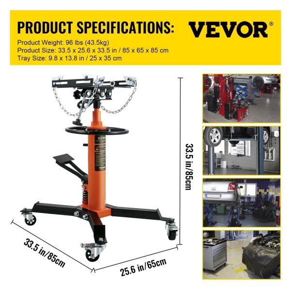 VEVOR Transmission Jack 1100 lbs 2-Stage Hydraulic High Lift Vertical Telescopic,Orange - Image 7