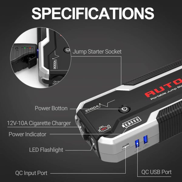 AUTOGEN 3000A Car Battery Charger for Up to 10.0L Gas & Diesel 12V Portable Jump Starter - Image 7