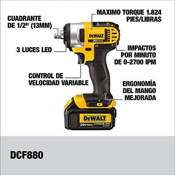 DEWALT DCF880B 20-Volt Li-Ion 1/2-Inch Impact Wrench Kit with Detent Pin - Image 2