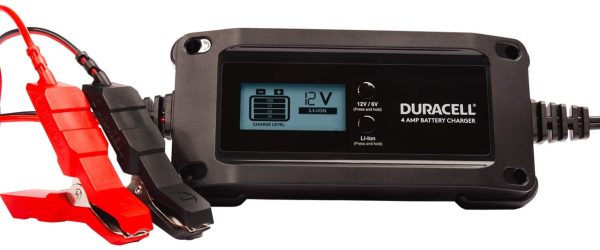 Duracell DRMC4A 4 Amp Battery Charger Maintainer with LCD Display for 6V, 12V, Lithium Ion Battery