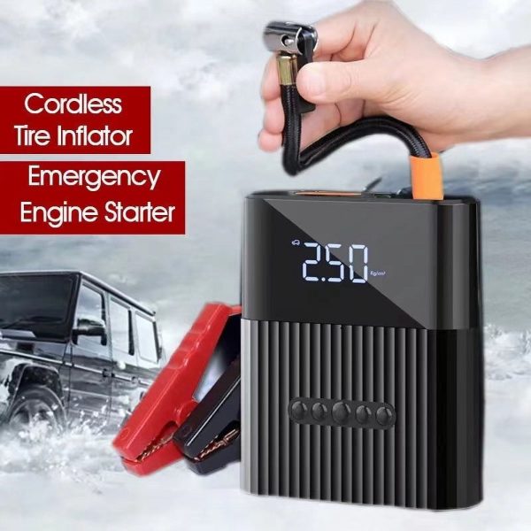 Air Compressor with Car Jump Starter, Tyre Inflator with Power Bank and Emergency Light, Portable Car Battery Booster 1000A Peak 8800mAh 12V to 5.0L Gas or Diesel Engine - Image 2