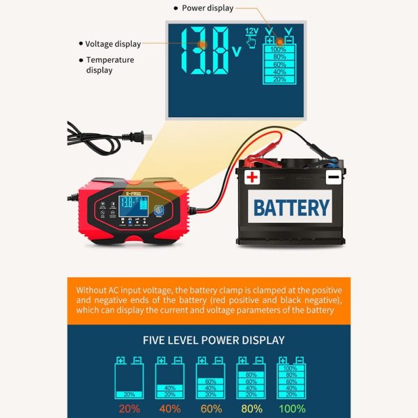 Car Battery Charger Smart Automatic 12V/24V Lead-acid AGM GEL& Lithium LiFePO4 - Image 5