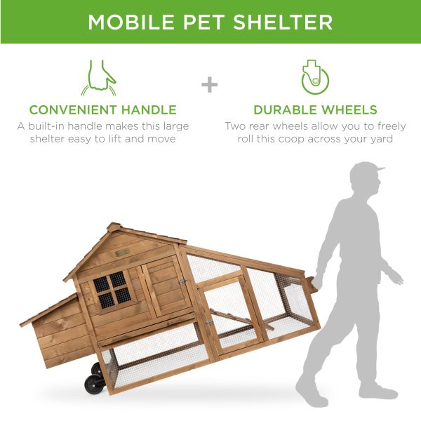 Best Choice Products 70in Mobile Fir Wood Chicken Coop Tractor Hen House w/ Wheels, 2 Doors, Nest Box, Removable Tray - Image 2