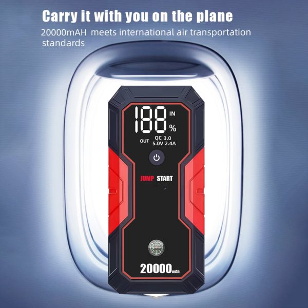 20000mAh Portable Car Jump Starter - 12V Battery Starter for up to 5.0L Gas and 3.5L Diesel Engines - USB Quick Charge, Fast Wireless Charging, and Built-in Flashlight - Image 5