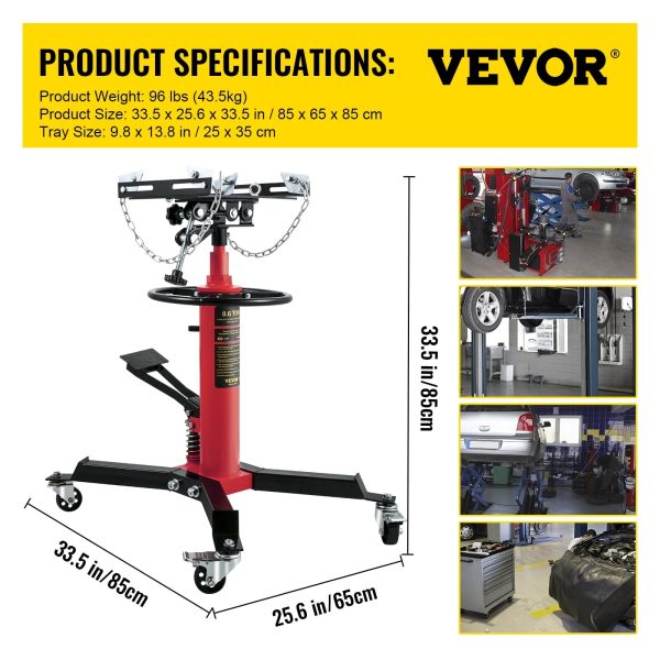 VEVOR Transmission Jack,3/5 Ton/1322 lbs Capacity Hydraulic Telescopic Transmission Jack, 2-Stage Floor Jack Stand with Foot Pedal, 360° Swivel Wheel, Garage/Shop Lift Hoist, Red - Image 7